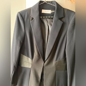NWT Calvin Klein Blazer, dark navy with black leather accents; size 8.